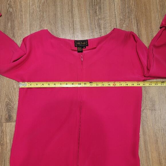 Silk Studio Silk Dress Sz 10‎ Long Sleeve Front Zip Satin Cuffs Fuschia Evening - Picture 10 of 13